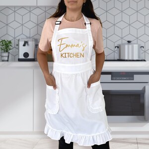 Custom Ruffled Apron, Personalized Frilly Kitchen Apron with Pockets Bild 9