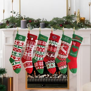 Personalized Knitted Christmas Stockings, Custom Xmas Stocking, Custom Family Christmas Stocking, Custom Embroidered Christmas Stocking