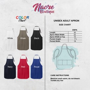 Puede incluir: Tabla de tallas de delantal unisex para adultos con medidas en pulgadas. Los colores del delantal incluyen blanco, caqui, negro, azul marino, rojo y azul real. Instrucciones de cuidado: Lavar a m&aacute;quina con agua tibia, no usar lej&iacute;a. Secar en secadora a baja temperatura.