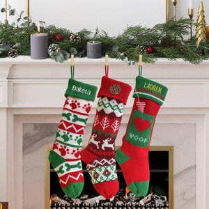 Personalized Knitted Xmas Stockings, Custom Xmas Stocking, Custom Embroidered Christmas Stocking, Family Christmas Gift