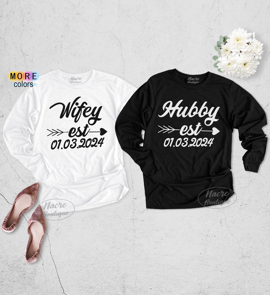 Wifey Hubby Long Sleeve Shirts, Hubby Wifey Sweaters, Hubby Wifey Sweatshirts, Husband and Wife