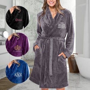 Personalized Women Plush Robe, Custom Embroidered Fleece Plush Robe, Bridesmaid Gift, Custom Bathrobe, Fleece Spa Robes, Wedding Robe (6060)