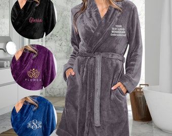 Personalized Women Plush Robe, Custom Embroidered Fleece Plush Robe, Bridesmaid Gift, Custom Bathrobe, Fleece Spa Robes, Wedding Robe (6060)