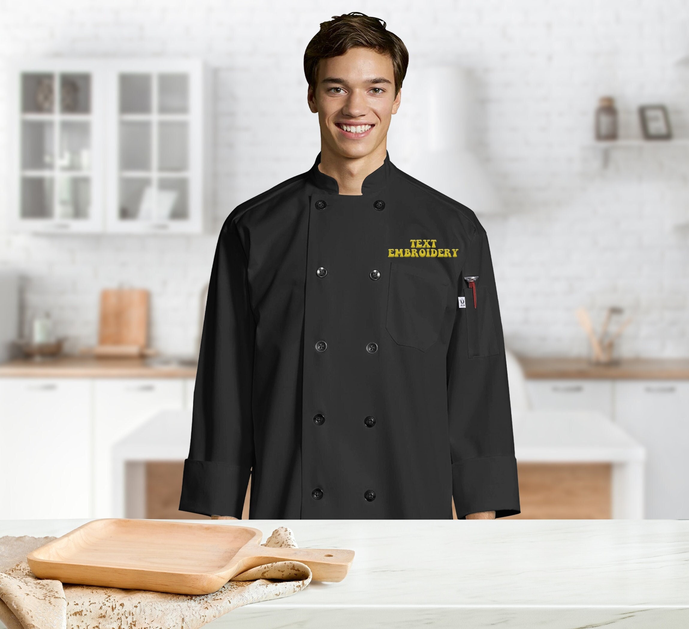 Custom Embroidered LOGO Chefs Jacket Short Sleeve Unisex LOGO & TEXT 