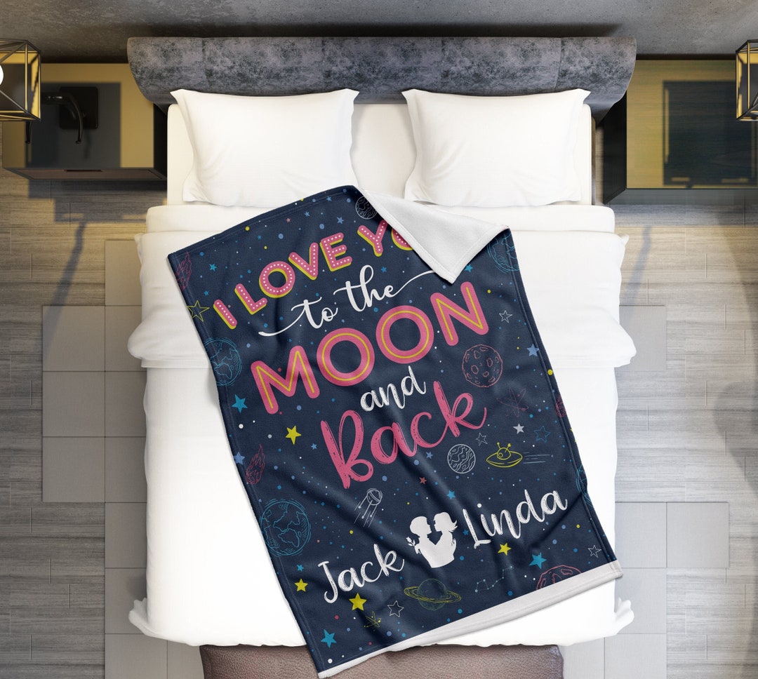 I Love You to the Moon and Back Blanket, Personalized Valentine's Day