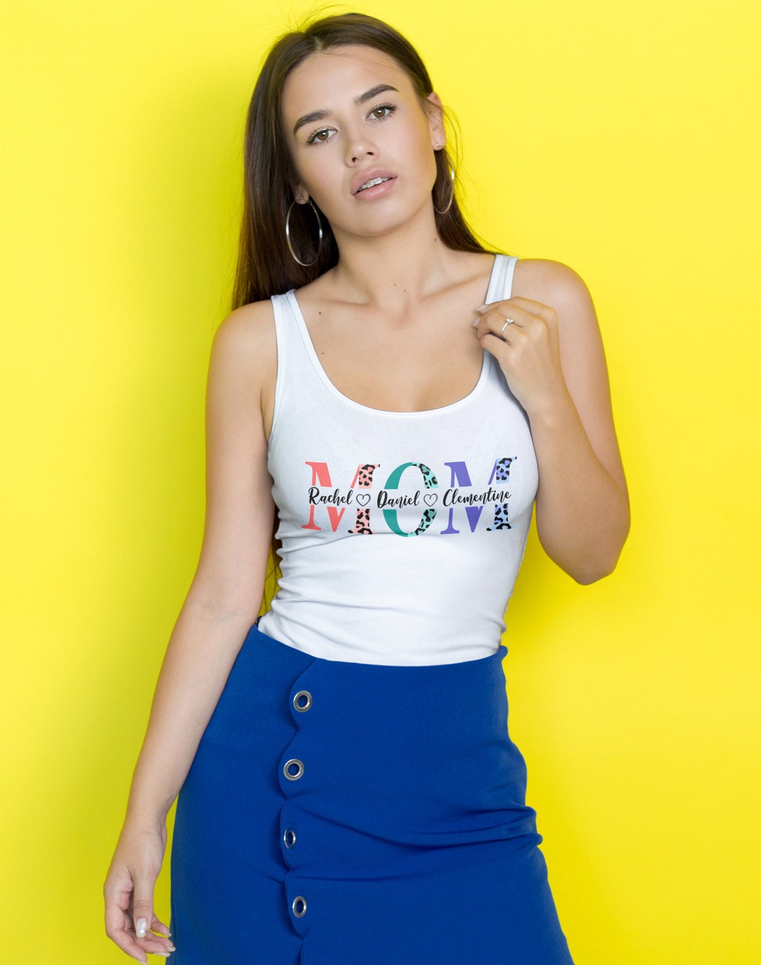 Custom Kid's Names Mom Tank Top, Custom Mom Tank Top With Kids Names, Personalized Leopard Print