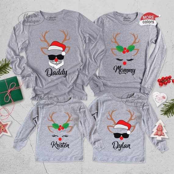 Matching Family Christmas Long Sleeve Shirts, Christmas Reindeer Sweatshirts, Rudolph Face Shirts, Christmas Holiday Shirt