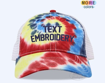 Watercolor Tie Dyed Trucker Cap, Summer Cap, Tie Dyed Embroidery Hat, Custom Tie Dyed Cap, Personalized Tie Dyed Hat, Embroidered Hat