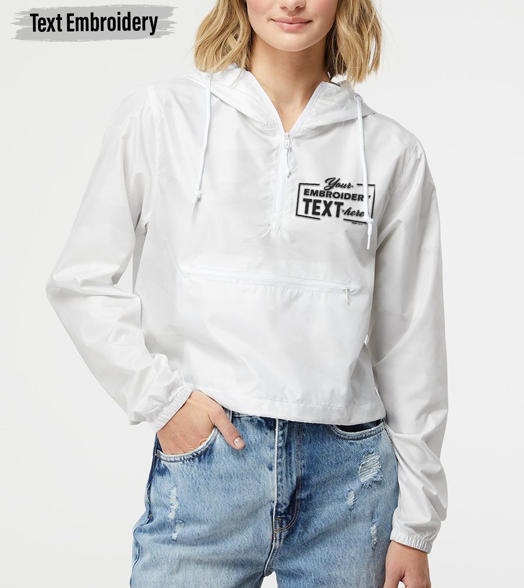 【GRAVER】Dot Logo Embroidered White Clip Windbreaker GRAVER】Flower Dot Embroidery White Clip Windbreaker