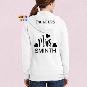 Bride Zip Up Hoodie, Mrs Zip Up Hoodie, Wife Hoodie, Personalized Mrs Hoodie, Honeymoon Hoodie, Bridal Sweatshirt, Wedding Hoodie image 4