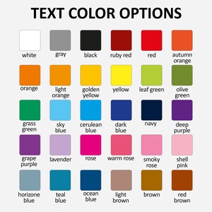 Puede incluir: Una tabla de 25 muestras de colores diferentes con el nombre de cada color escrito debajo de la muestra. Los colores incluyen blanco, gris, negro, rojo rub&iacute;, rojo, naranja de oto&ntilde;o, naranja, naranja claro, amarillo dorado, amarillo, verde hoja, verde oliva, verde hierba, azul cielo, azul cer&uacute;leo, azul oscuro, azul marino, morado oscuro, morado uva, lavanda, rosa, rosa c&aacute;lido, rosa ahumado, rosa concha, azul horizonte, azul turquesa, azul oc&eacute;ano, marr&oacute;n claro, marr&oacute;n y marr&oacute;n rojizo.
