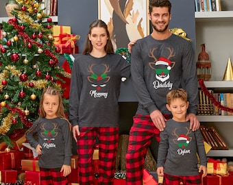 Santa Reindeer Family Christmas Long Sleeve, Personalized Family Long Sleeve, Reindeer Family Shirt Daddy Mommy Christmas Long Sleeve