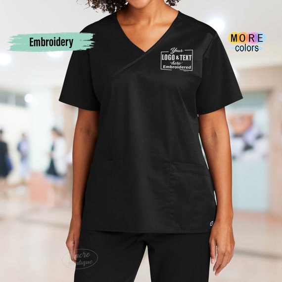 Embroidered scrub best sale tops