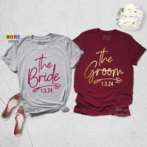 Bride Groom Shirts, Personalized Bride Groom Shirt, Just Married Shirt, Couples Shirts With Dates, 2024 Wedding Shirts, Bride Groom Shirt image 2