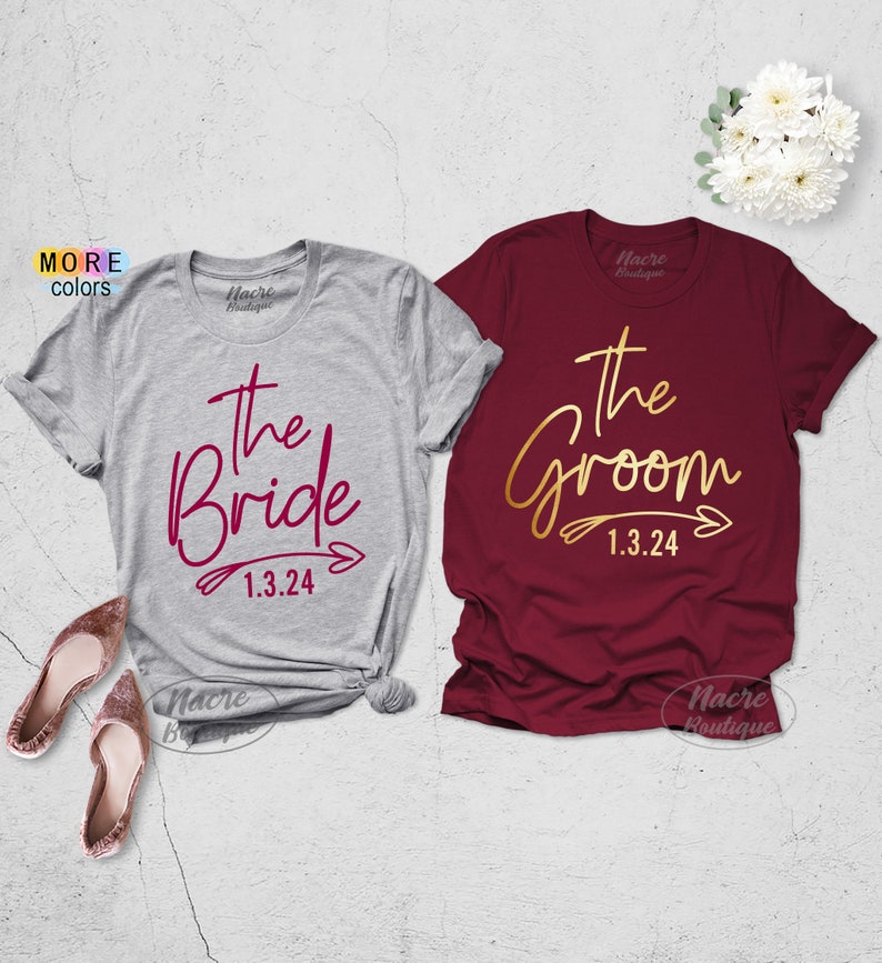 Bride Groom Shirts, Personalized Bride Groom Shirt, Just Married Shirt, Couples Shirts With Dates, 2024 Wedding Shirts, Bride Groom Shirt image 2