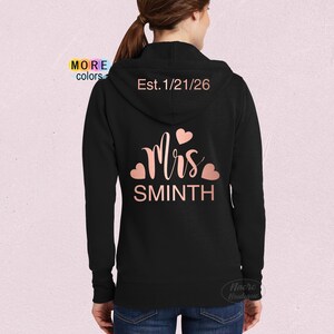 Bride Zip Up Hoodie, Mrs Zip Up Hoodie, Wife Hoodie, Personalized Mrs Hoodie, Honeymoon Hoodie, Bridal Sweatshirt, Wedding Hoodie image 3