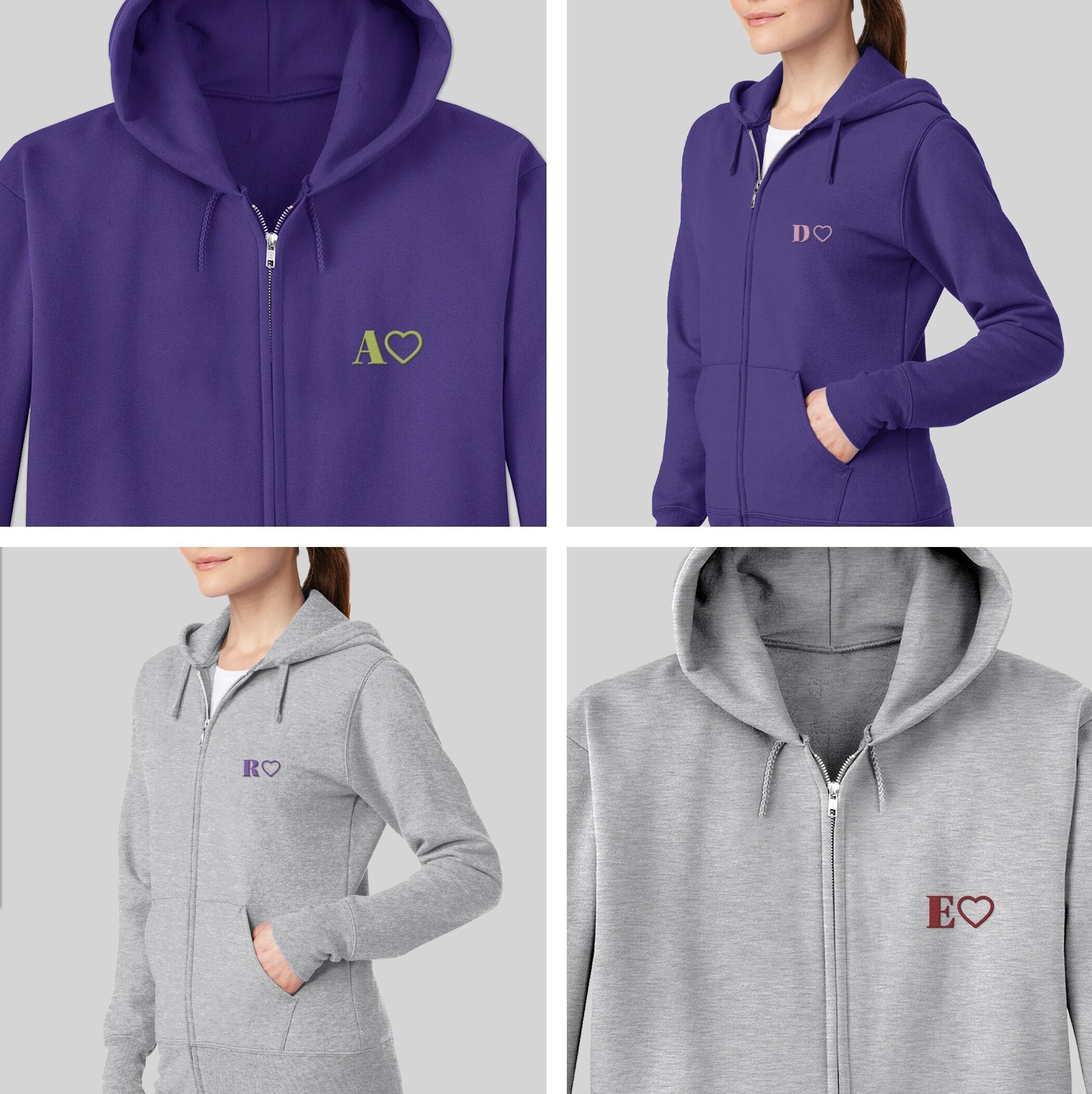 Custom Zip Up Hooded Sweatshirt Custom Initial Hoodies Etsy