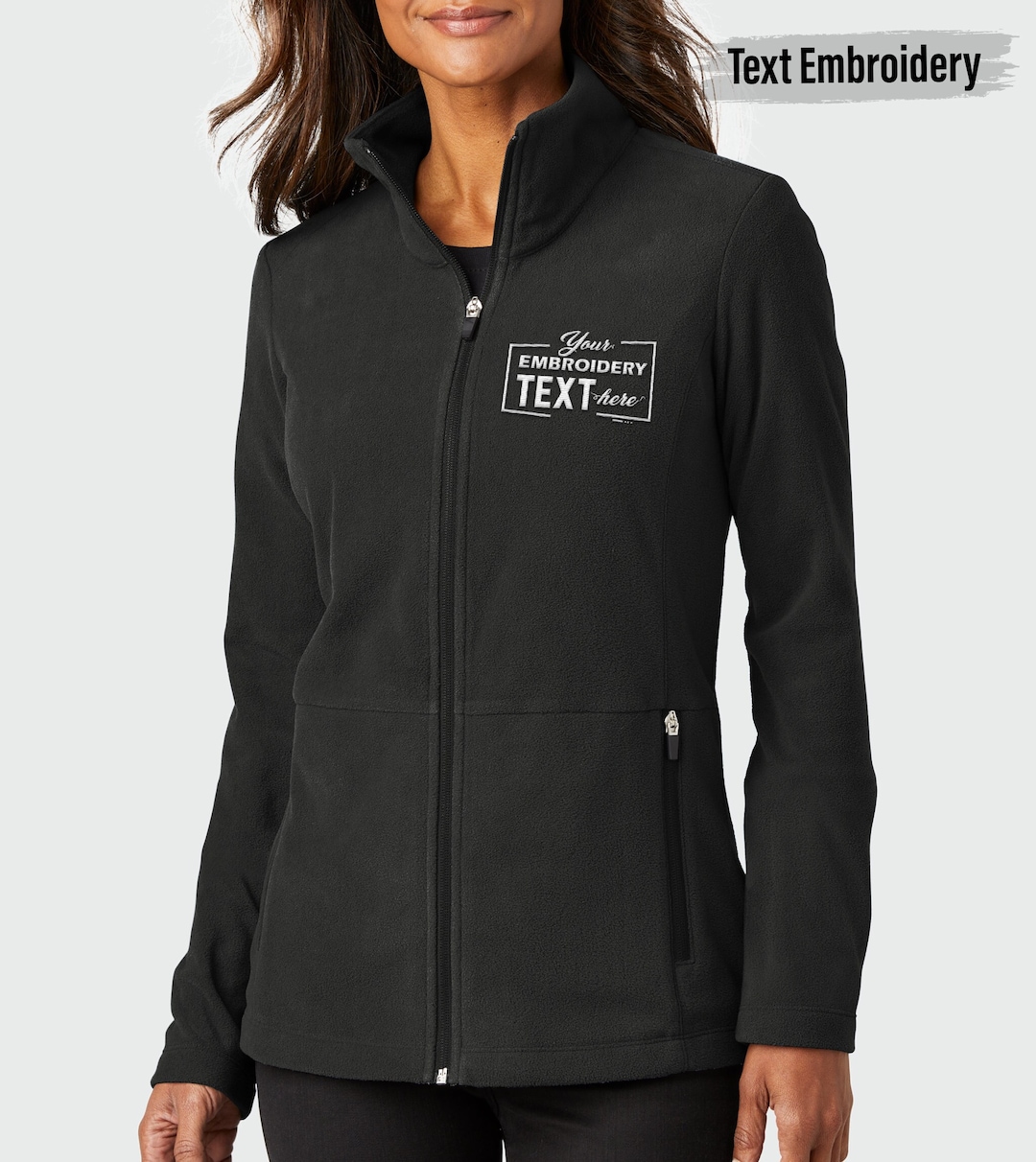 Custom Embroidered Ladies Microfleece Jacket, Personalized Text Full