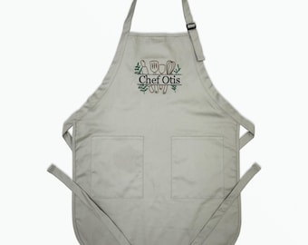Personalized Embroidered Apron, Custom Name Apron, Kitchen Apron Gift, Chef Apron, Bakery Apron Embroidery, Apron for Man Woman with Pockets