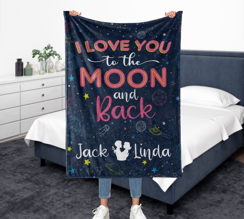 I Love You to the Moon and Back Blanket Personalized Etsy