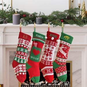 Personalized Knitted Christmas Stockings, Custom Christmas Stocking, Custom Family Christmas Stocking, Custom Embroidered Xmas Stocking