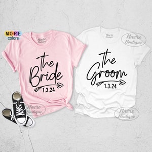 Bride Groom Shirts, Personalized Bride Groom Shirt, Just Married Shirt, Couples Shirts With Dates, 2024 Wedding Shirts, Bride Groom Shirt image 5