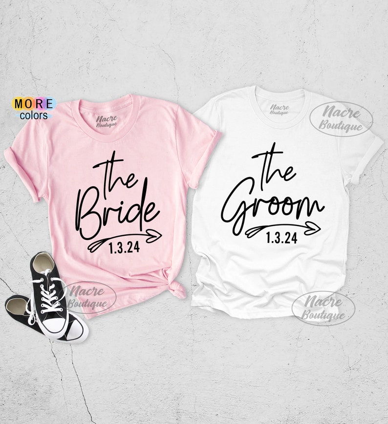 Bride Groom Shirts, Personalized Bride Groom Shirt, Just Married Shirt, Couples Shirts With Dates, 2024 Wedding Shirts, Bride Groom Shirt image 5