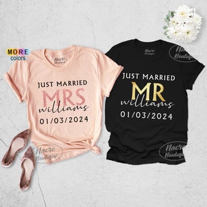 Mr and Mrs Just Married Shirt, Mr and Mrs Shirts For Honeymoon, Just Married Shirts For Couples, Mr and Mrs Shirt, Couples Honeymoon Shirts image 2