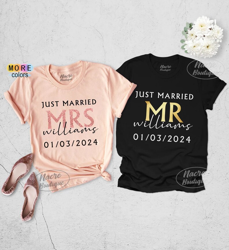 Mr and Mrs Just Married Shirt, Mr and Mrs Shirts For Honeymoon, Just Married Shirts For Couples, Mr and Mrs Shirt, Couples Honeymoon Shirts image 2