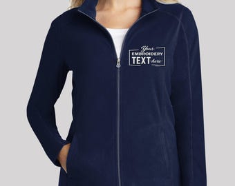 Custom Embroidered Ladies Microfleece Jacket, Personalized Text Full Zip Jacket, Custom Stitching Fleece Jacket, Women Logo Jacket L223
