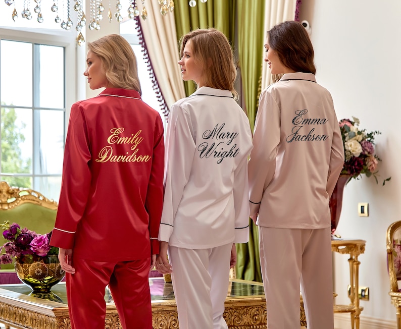 Bridesmaid Satin Pajamas Satin Long Pajamas Set Satin Pajama Etsy