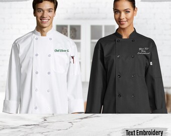 Custom Long Sleeve Chef Coat, Custom Embroidered Chef Coat, Custom Embroidery Chef Coat, Make Your Own Chef Apron, Monogram Chef Coat