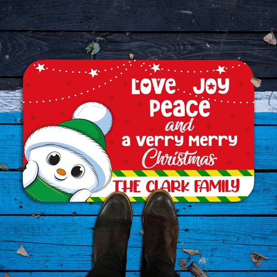 Peace and Joy Winter Doormat, Christmas Door Decor