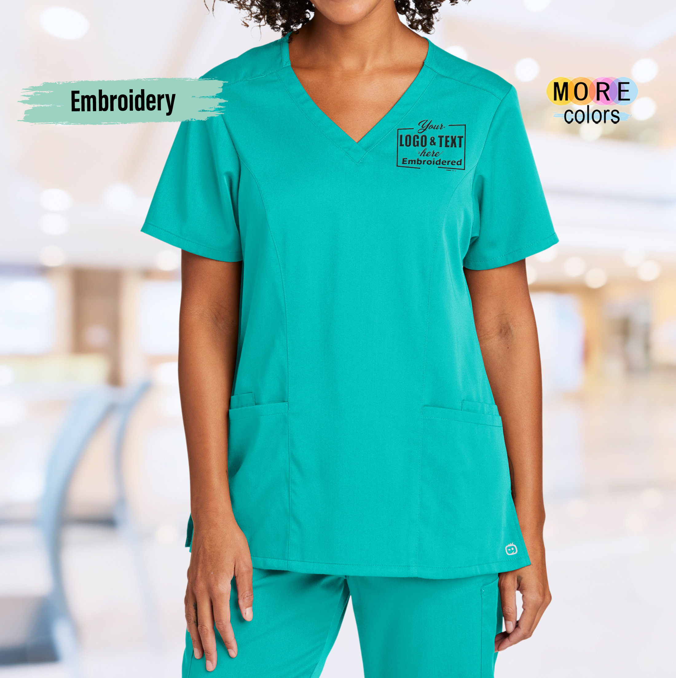 Embroidered scrub best sale tops