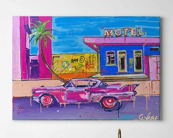 Motel Original Big Canvas Painting. Mid Century, Modern, Colorful, Eclectic, Abstract, Contemporary, Unique, Standout Art by Gusté Design