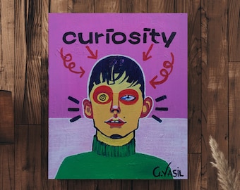 Curiosity Original Canvas Painting. Modern, Graphical, Colorful, Vibrant, Eclectic, Surreal, Unique, Pink Yellow Face Art | Gusté Design