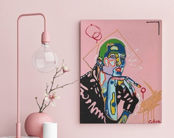 Unisex Original Small Canvas Painting. Mid Century Modern, Pink, Eclectic, Bohemian, Unique, Surreal, Expressive, Concept Art | Gusté Design