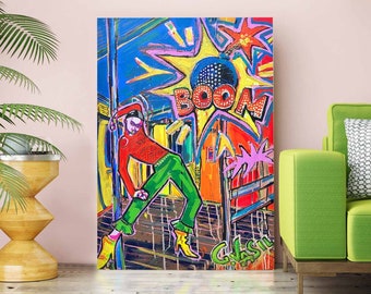 Boom Original Big Canvas Painting. Eclectic, Pop Art, Bohemian, Colorful, Expressive, Art Deco, Unique, Modern, Contemporary Art | by Gusté