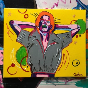 Jagger (Rock Star) Original Canvas Painting. Mid Century Modern, Colorful, Psychedelic, Eclectic, Expressive, Unique, Yellow Art | by Gusté