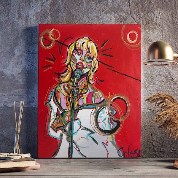 Miley Original Canvas Painting. Mid Century Modern, Psychedelic, Expressive, Contemporary,  Surreal, Unique, Standout Red Art | Gusté Design