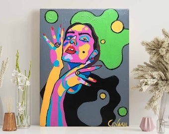 Green Space Original Canvas Painting. Colorful, Mid Century Modern, Pop Art, Eclectic, illustrative, Psychedelic, Unique Art by Gusté Design