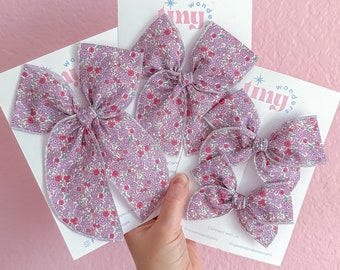 Hair Bow Dainty Purple Floral