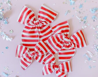 Patriotic Fable Sailor Hair Bow Red and White Stripes