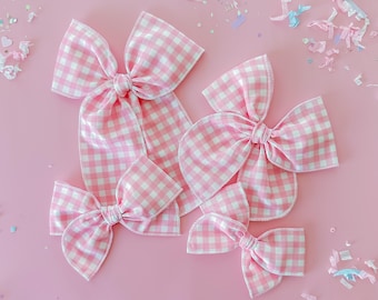 Hair Bow Pink and White Gingham