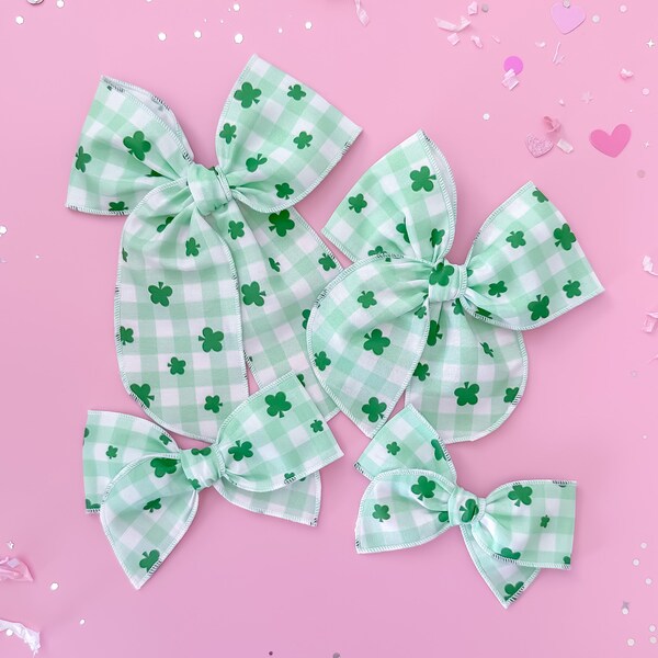 Hair Bow Checkered Shamrocks