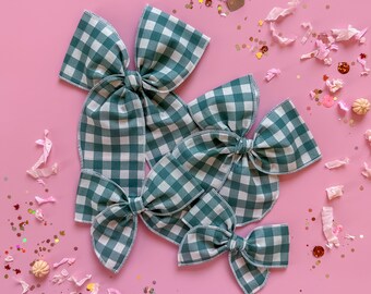 Fall Hair Bow Green and White Gingham