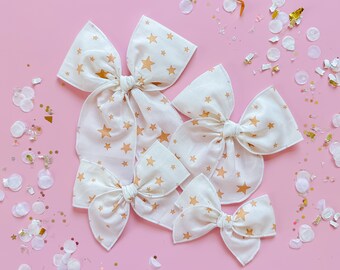 Christmas Hair Bow Golden Stars