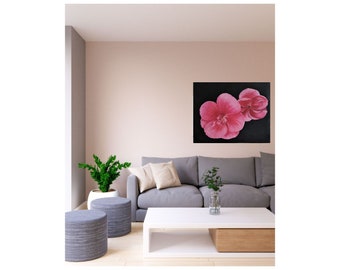 rosa Wandbild, Blumen auf schwarz, Acrylbild Original