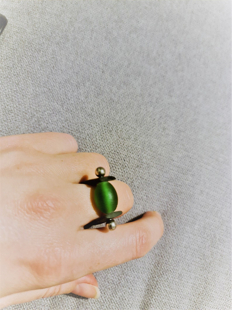 Black ring, ring one of a kind, DIY ring Green