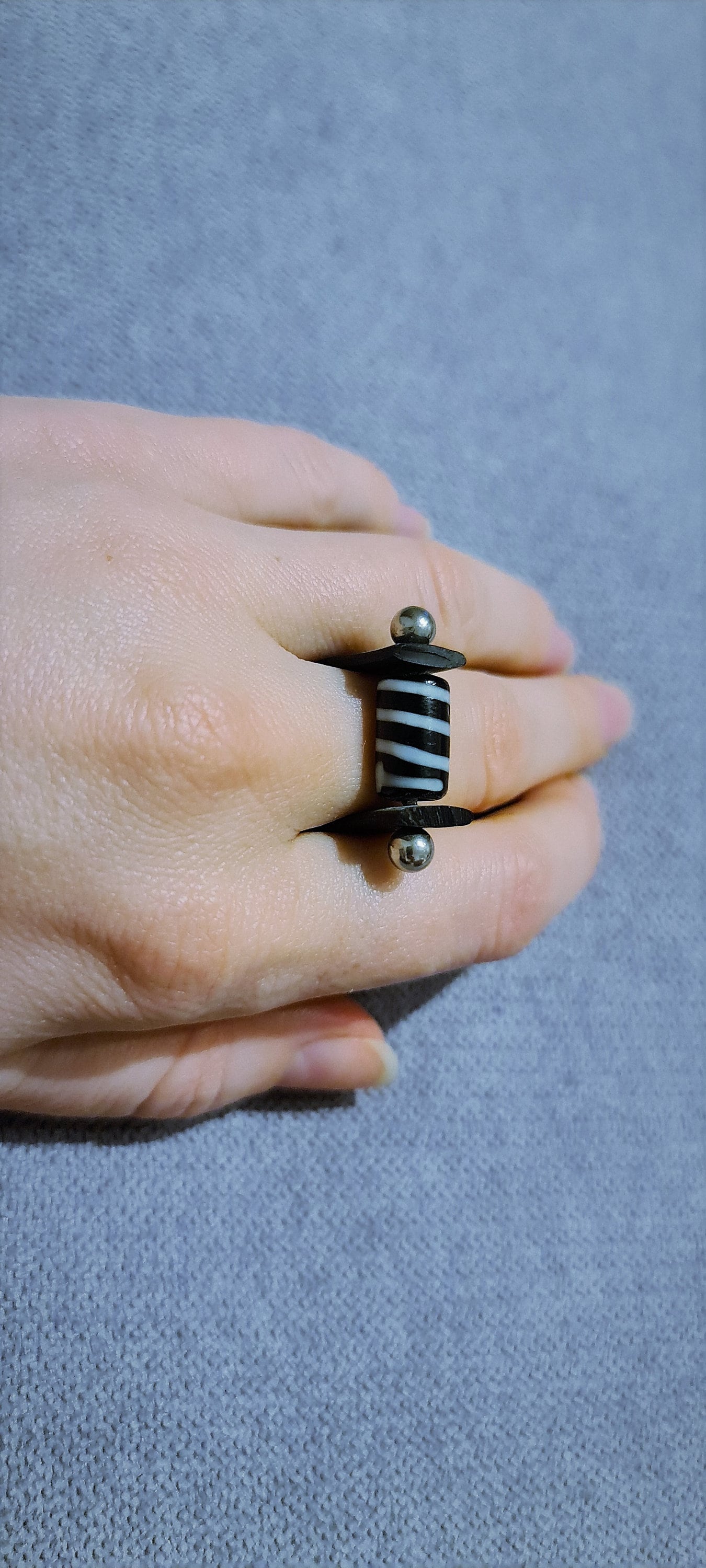 Upcycled Rubber Ring: Personalized Initial Bead, Stainless Steel Bar - Etsy